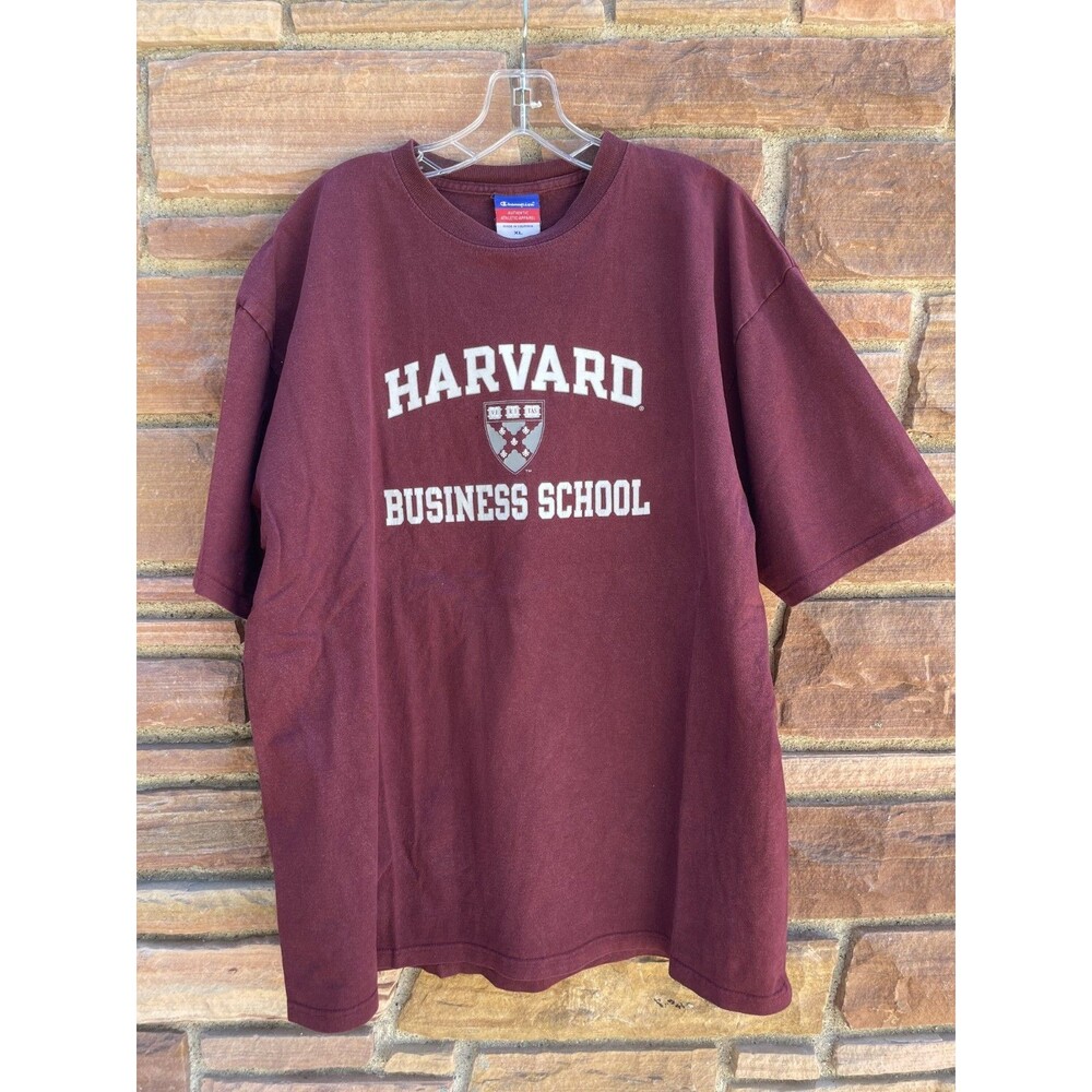 Champion Shirt Mens XL Maroon Harvard Business School Embroidered Short Sleeve